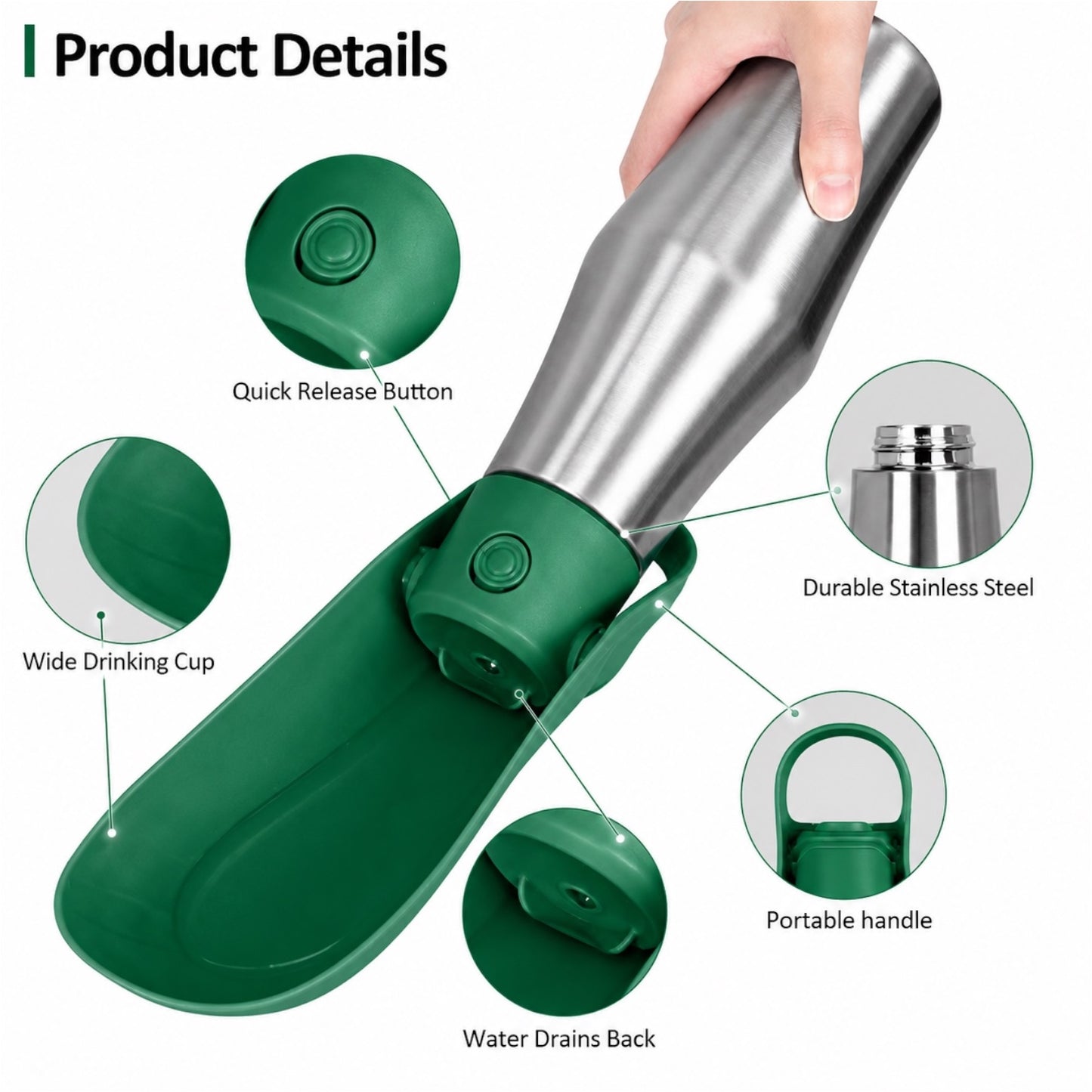 Stainless Steel Travel Water Bottle for Dogs - Green