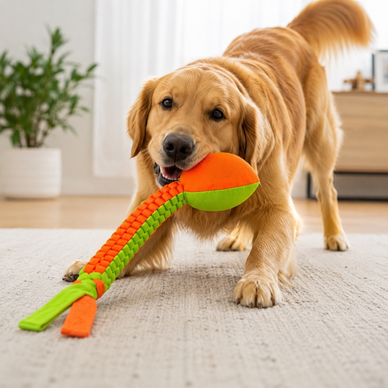 Braided Rope Football Tug - Chew Resistant Toy