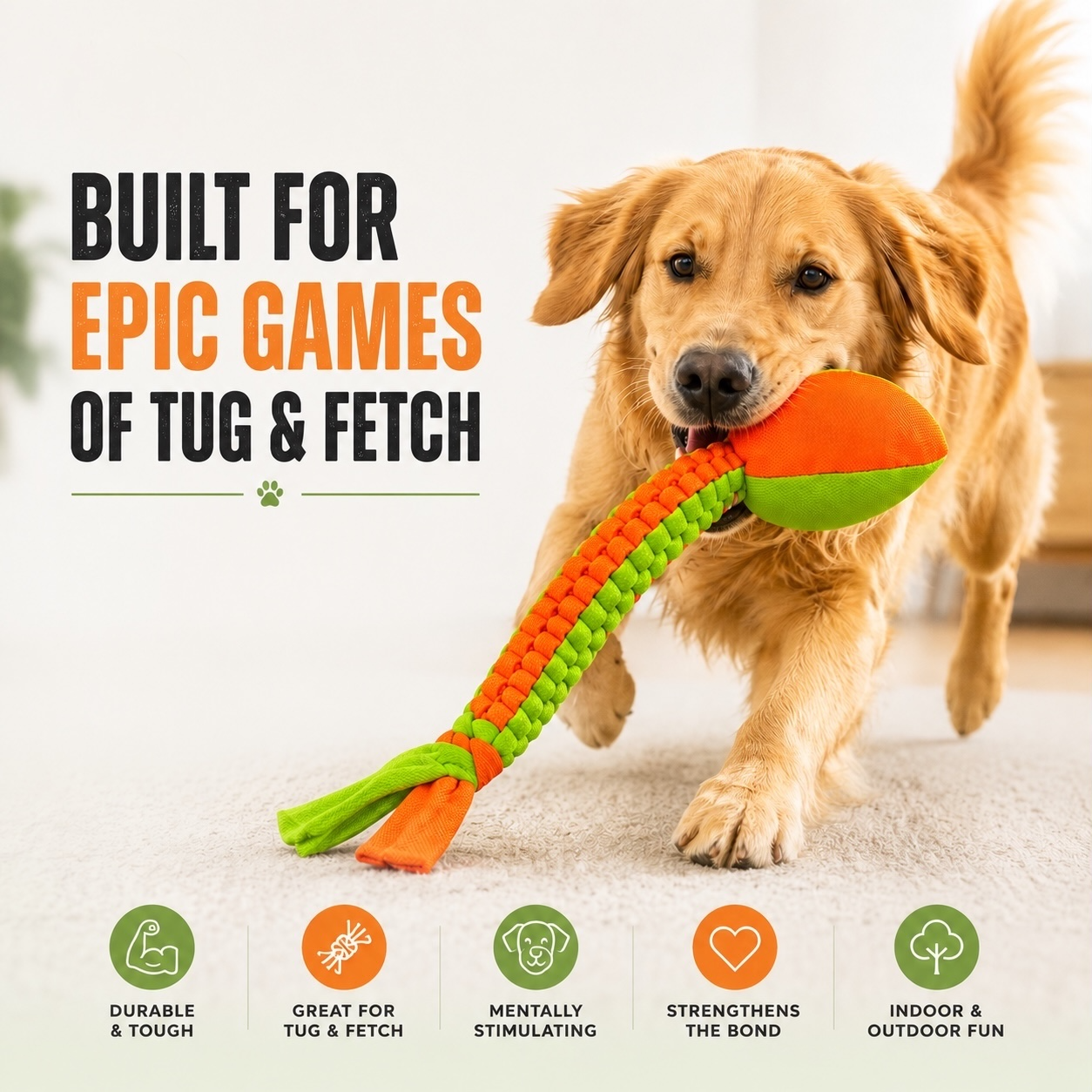 Braided Rope Football Tug - Chew Resistant Toy